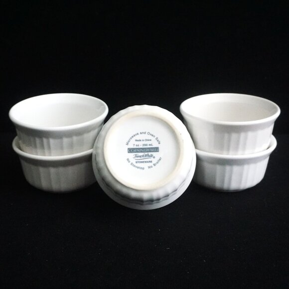 Corning Ware French White Set of 5 Ramekins Vintage Stoneware 7 oz - Picture 3 of 9